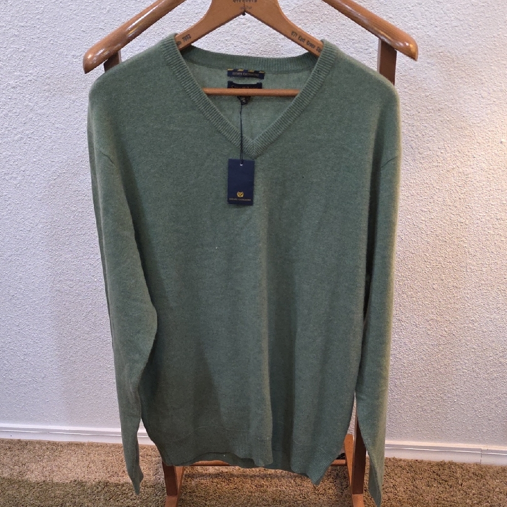 Club Room Men's Cashmere V-Neck Pullover Sweater Olive Green